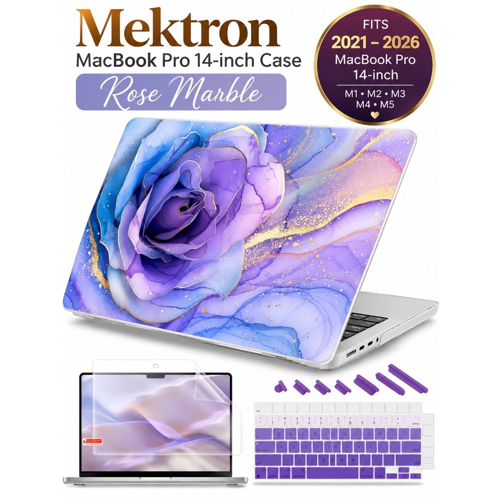 Mektron MacBook Pro 14 inch Case 2021-2026 Rose Marble Hard Shell Cover New